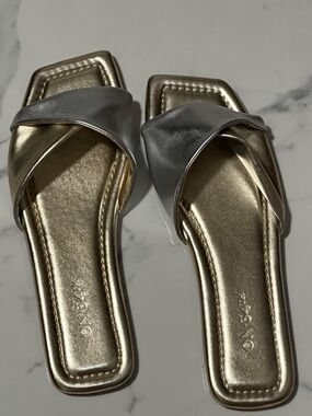 Metallic Slide Sandals in Gold & Silver